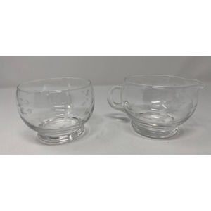 Princess House‎ Etched Creamer and Open Sugar Bowl Set Heritage Pattern
